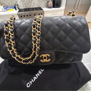 Chanel Black Quilted Leather Bag with Gold Accents